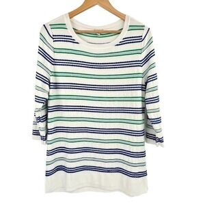 Talbots‎ Factory Fair Isle Striped Knit Medium Pullover Sweater White Blue Green